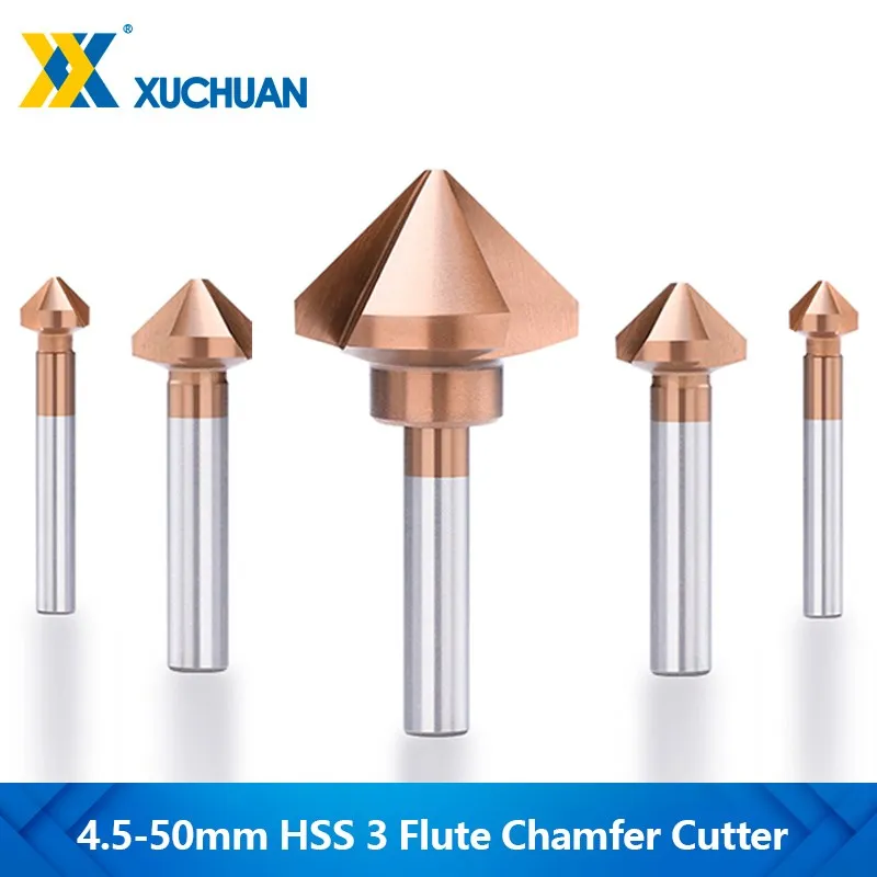  3 Flute Chamfer Cutter 90 Degrees TiCN Coated HSS Drill Bit 4.5-50mm Countersink Drill Bit Wood Metal Hole Cutter