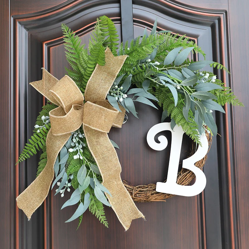 

American Style Flower Wreath Christmas Door Hanging Christmas Vine Circle Simulation Letter Flower Wreath Small Fresh Natural De