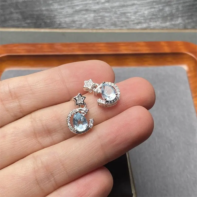 ZECAA Fine Jewelry Woman Topaz Drop Earrings With Natural Sky Blue Topaz Gemstone 5*7mm For Silver Woman Topaz Drop Earrings