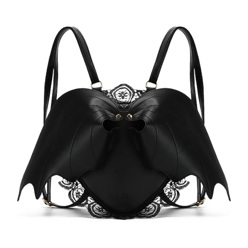 Mini Women's Backpacks 2023 Trend Heart Lace Female Bag Small Halloween Bags Black Bat Wings Rucksack For Girls Fashion Backpack