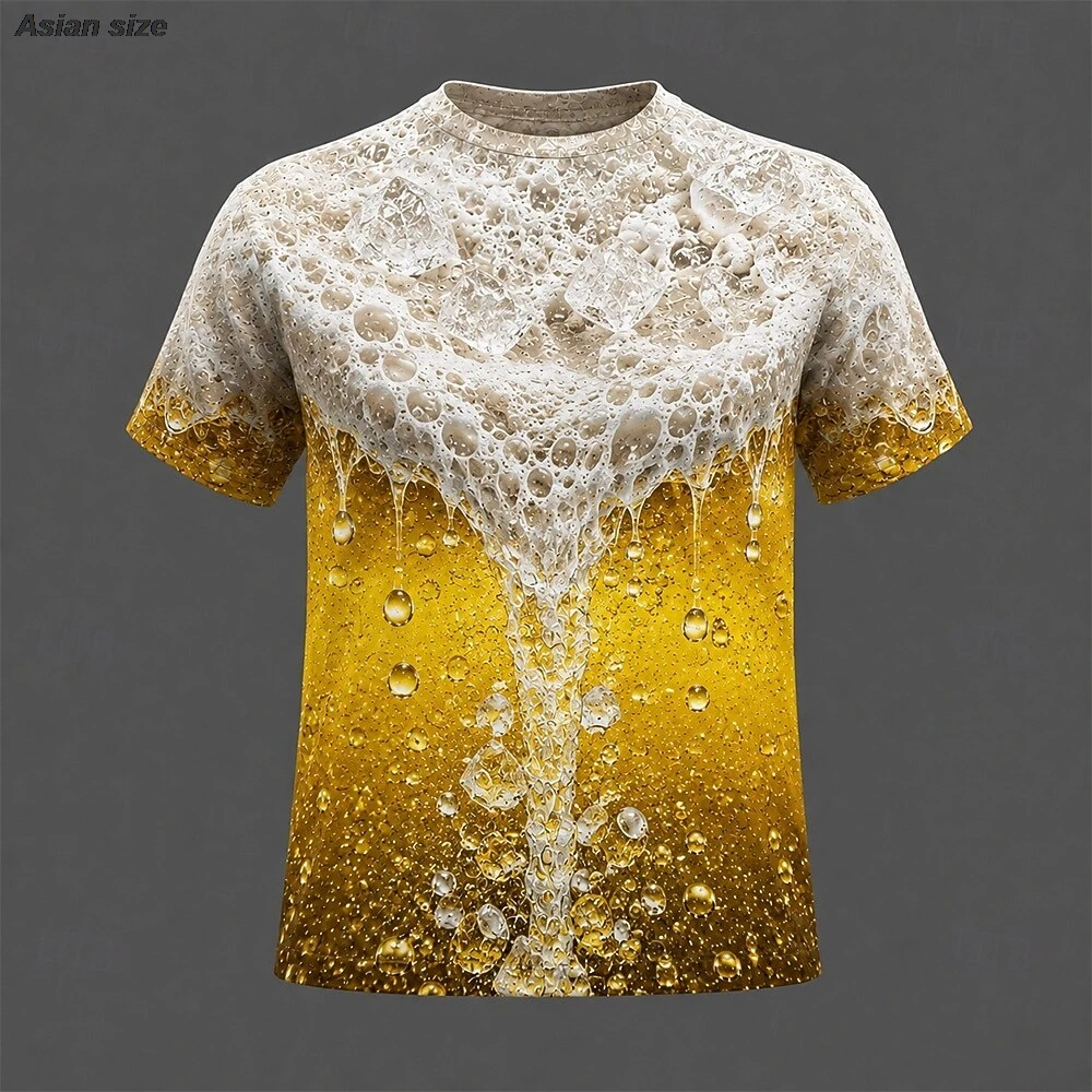 Oktoberfest Men's Optical Illusion 3D Beer T Shirt Short Sleeve Print Crew Neck Summer Spring