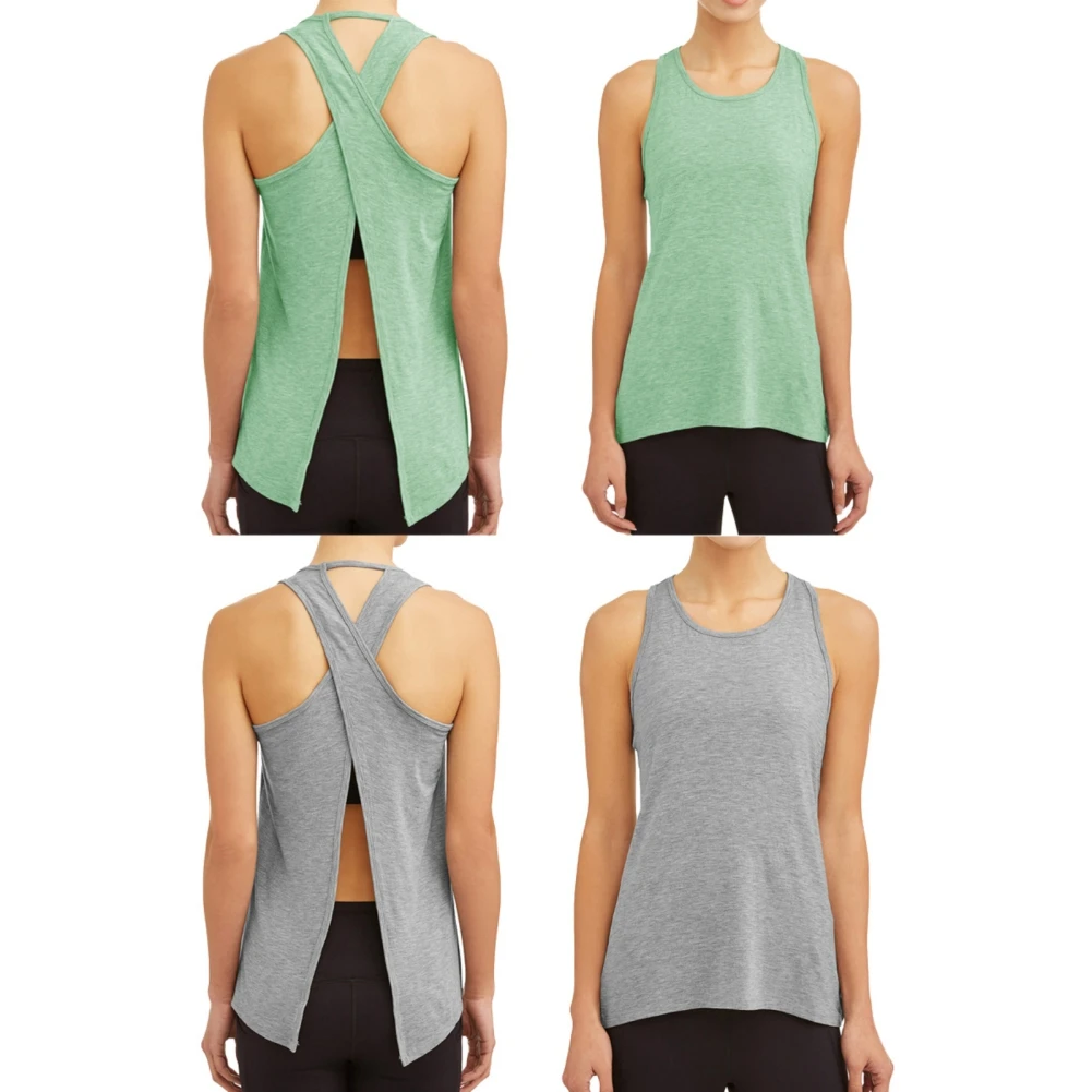 Women Workout Running Tank Tops Yoga Vest Sleeveless Cross Back Yoga Shirts Bodybuilding Fitness Sport Quick Dry T-Shirt