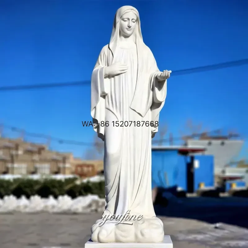 Wmwmnu Life Size White Marble Statue Virgin Mary Hand Carved European Design for Church Garden Decor