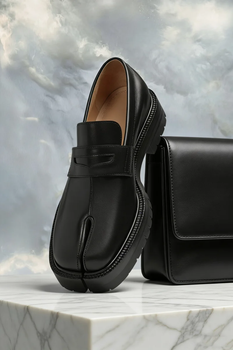 Slip on Tabi Shoes Split Toe Thick-soled Loafers Solid Color Men's Single Shoes Brand Soft Leather Design Casual Shoes Men Shoes