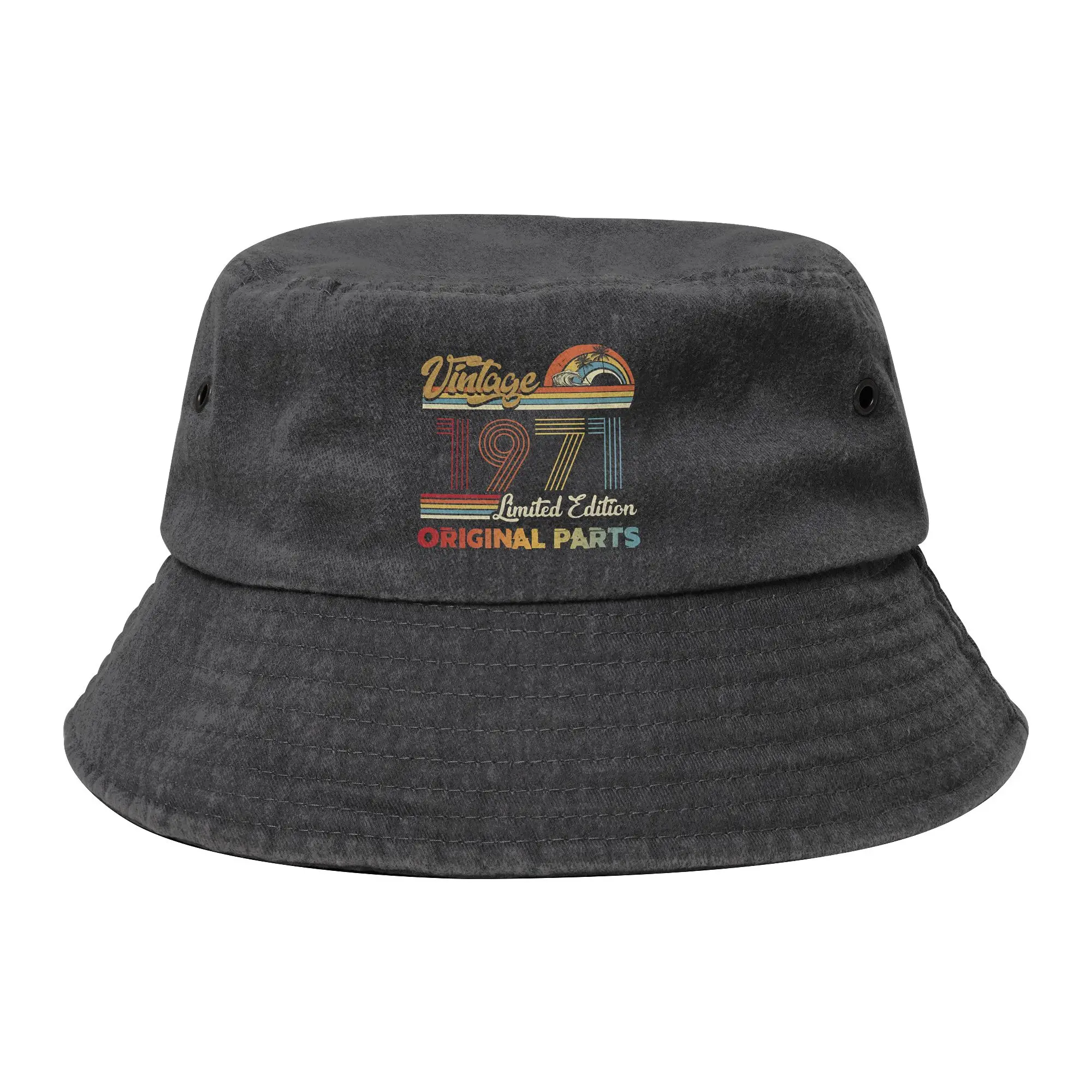 Unisex Distressed Denim Bucket Hat Vintage 1971 Limited Edition Hiking Fishing Fisherman Hat 55th Birthday Bob Hat Gifts Idea