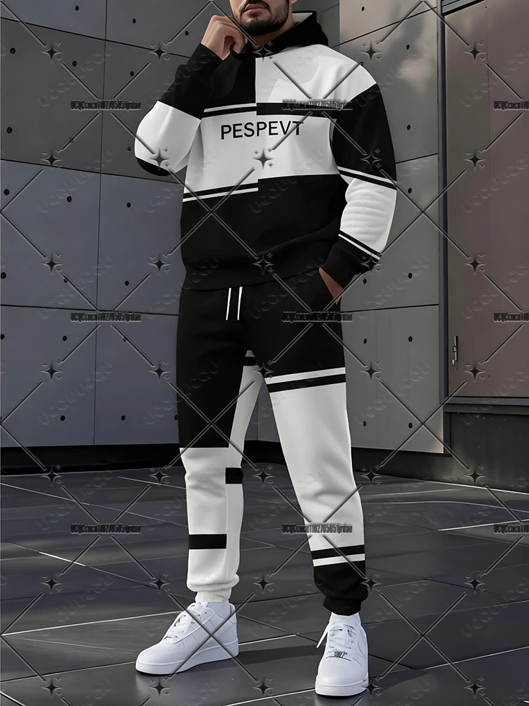 

Autumn Winter Men's Tracksuit Set Fashion Letter Print Hoodies Casual Hooded Sweatshirt Pants Sets Jogger Clothing Set Man Suits