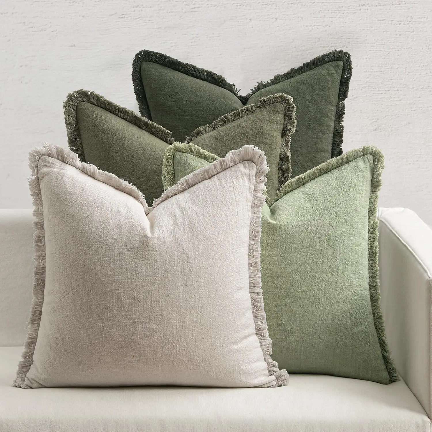 Decorative Couch Pillow Covers Neutral Linen Fringe Throw Pillows Boho Accent Cushion for Bed Sofa Living Room Spring Home Decor