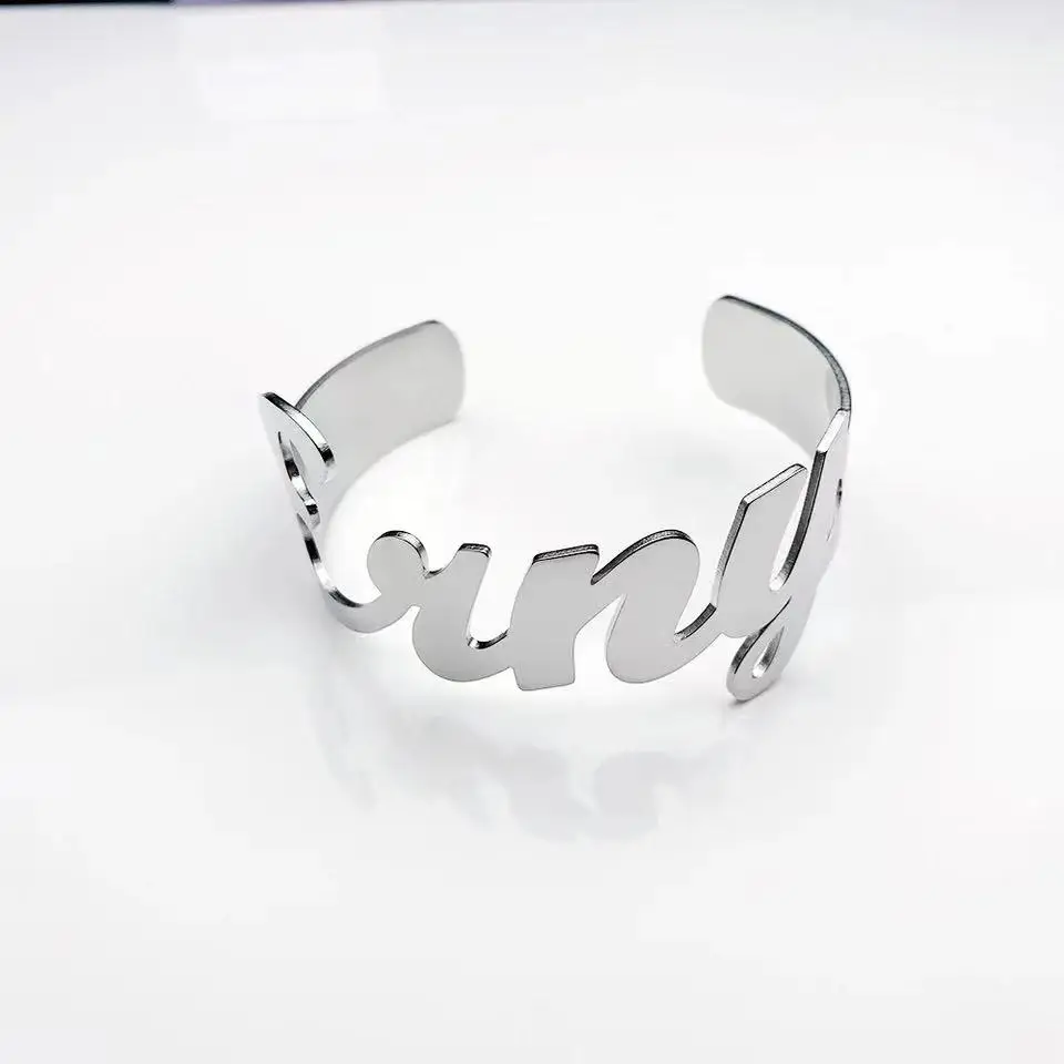 Big Custom Name Bangles for Women Personalized Stainless Steel Charm Wide Bracelet Wholesale of Women\'s Jewelry Couple Gifts