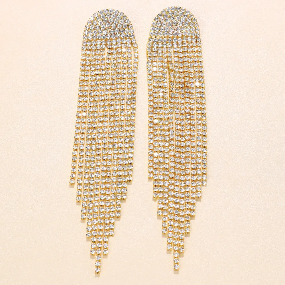 Fashion Shiny Exaggerated Long Tassel Earring Statement Wedding Drop Dangling Earring for Women 2024 Fashion Jewelry Party Gift