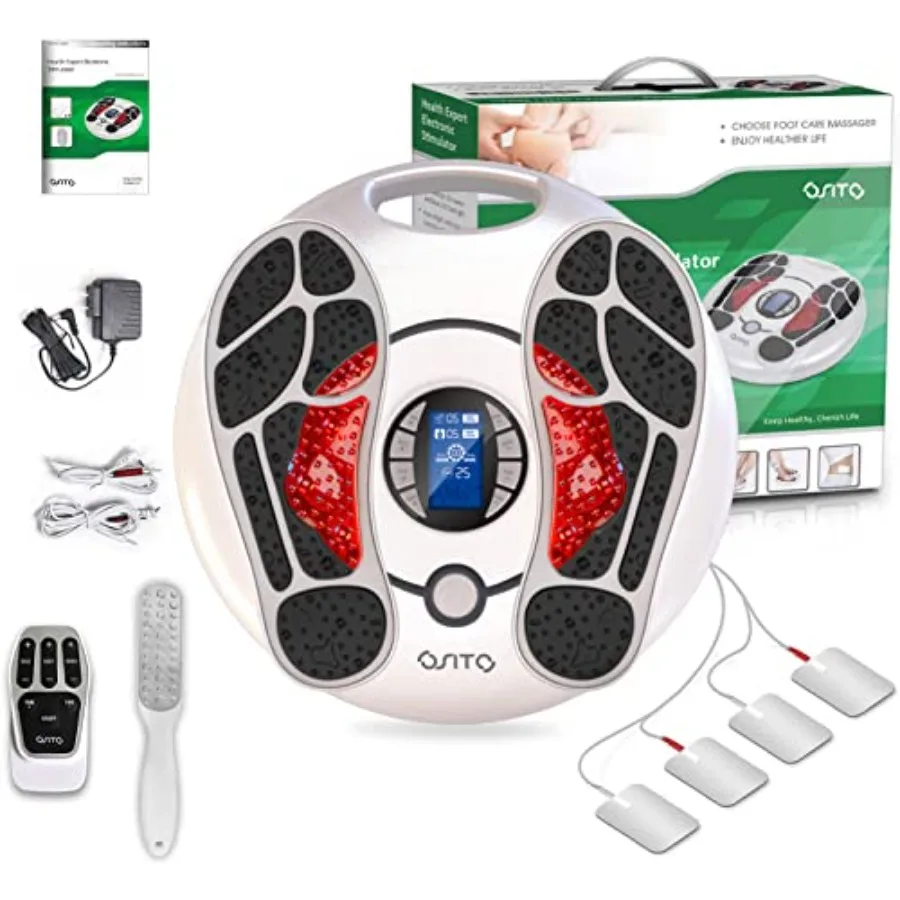 

EMS foot massager for neuropathy: medical-grade TENS unit with 4 electrode pads, 25 modes and 99 intensities, black silicone ho