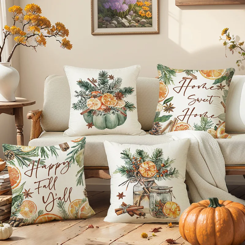 Autumn Plant Printed Linen Pillowcase Pillowcase Living Room Sofa Cushion Cover Home Decoration