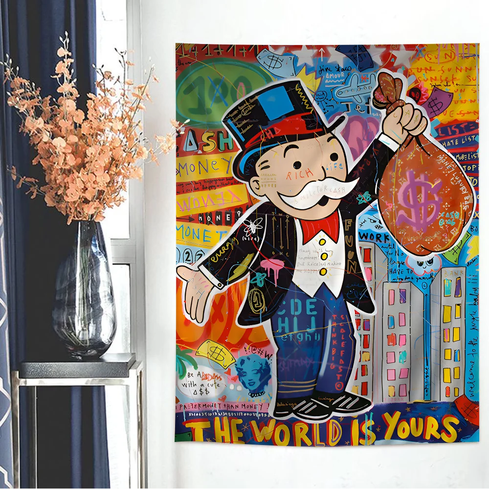 Monopoly Millionaire Dollar Money Cartoon Tapestry For Living Room Home Dorm Decor INS Home Decor