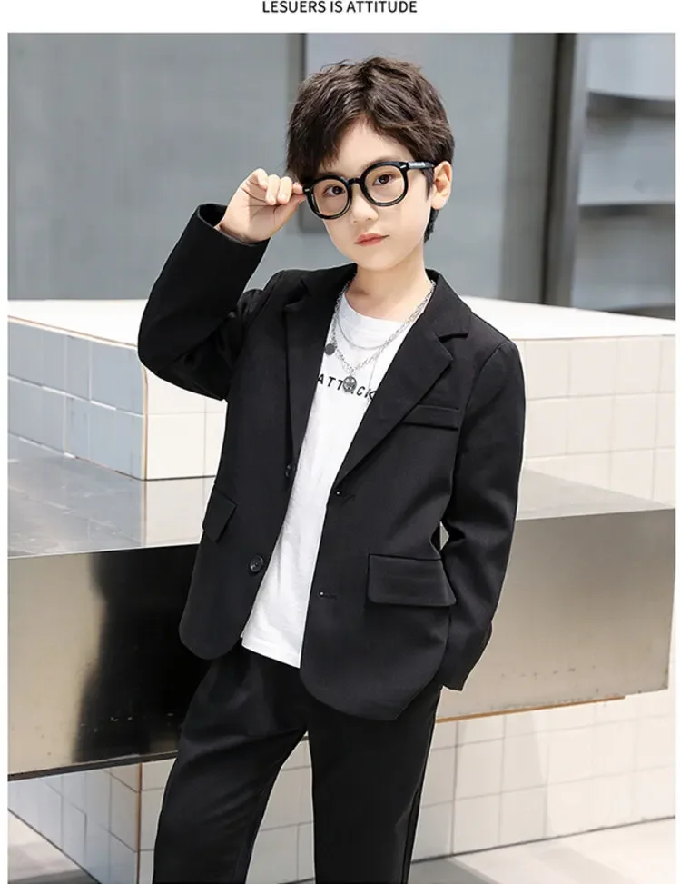 ZOETOPKID Formelle Anzüge für Jungen für Hochzeiten, Blazer, Jacke, Frühling, Herbst, Kleinkind, klassische schwarze Kleidung, Kindermantel – Detail 7