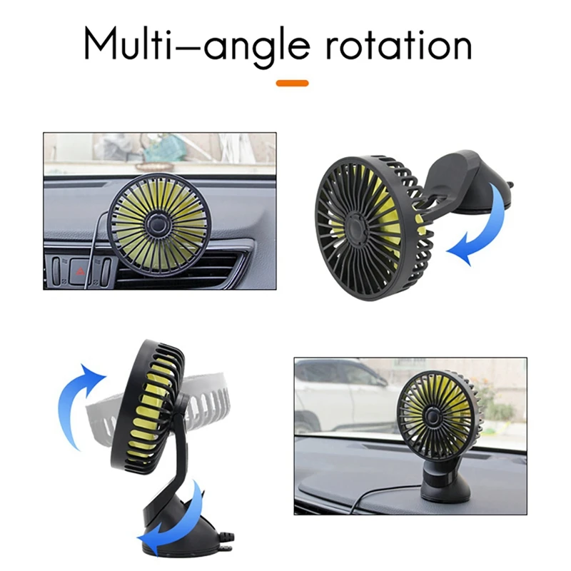 2X Universal Large Wind Three Speed Control USB Car Fan USB Car Fan Suction Cup Car Seat Back Single Head Car Fan