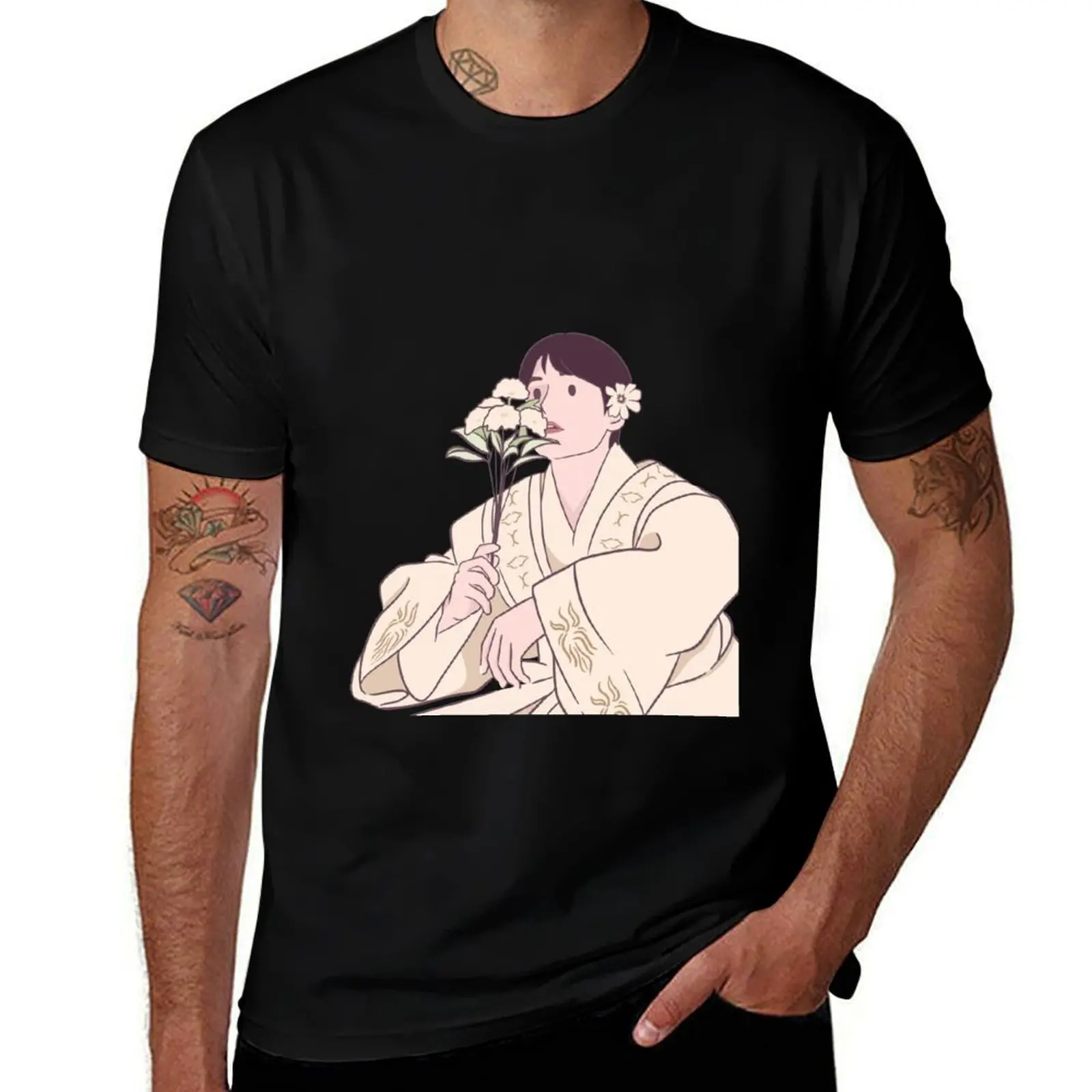 

Vincenzo Cassano with White Hanbok T-Shirt Everyday Wear Basic Short Sleeve Top