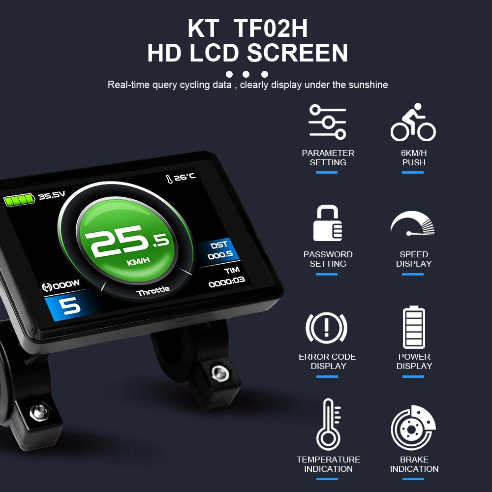 Ebike عرض KT TF02H عرض 24V36V48V دراجة كهربائية Kunteng لوحة تحكم ذكية عرض لمجموعة محرك الدراجة الكهربائية #3