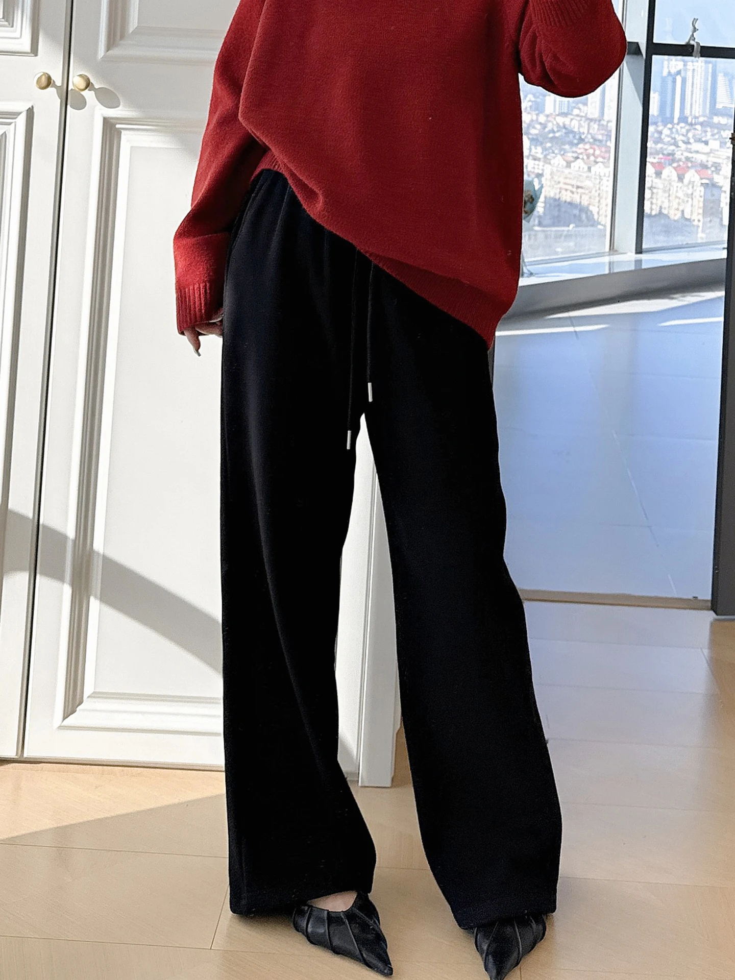 

Брюки женские зимние повседневные с высокой талией, широкими штанинами, драпировкой, прямого кроя, в пол, больших размеров