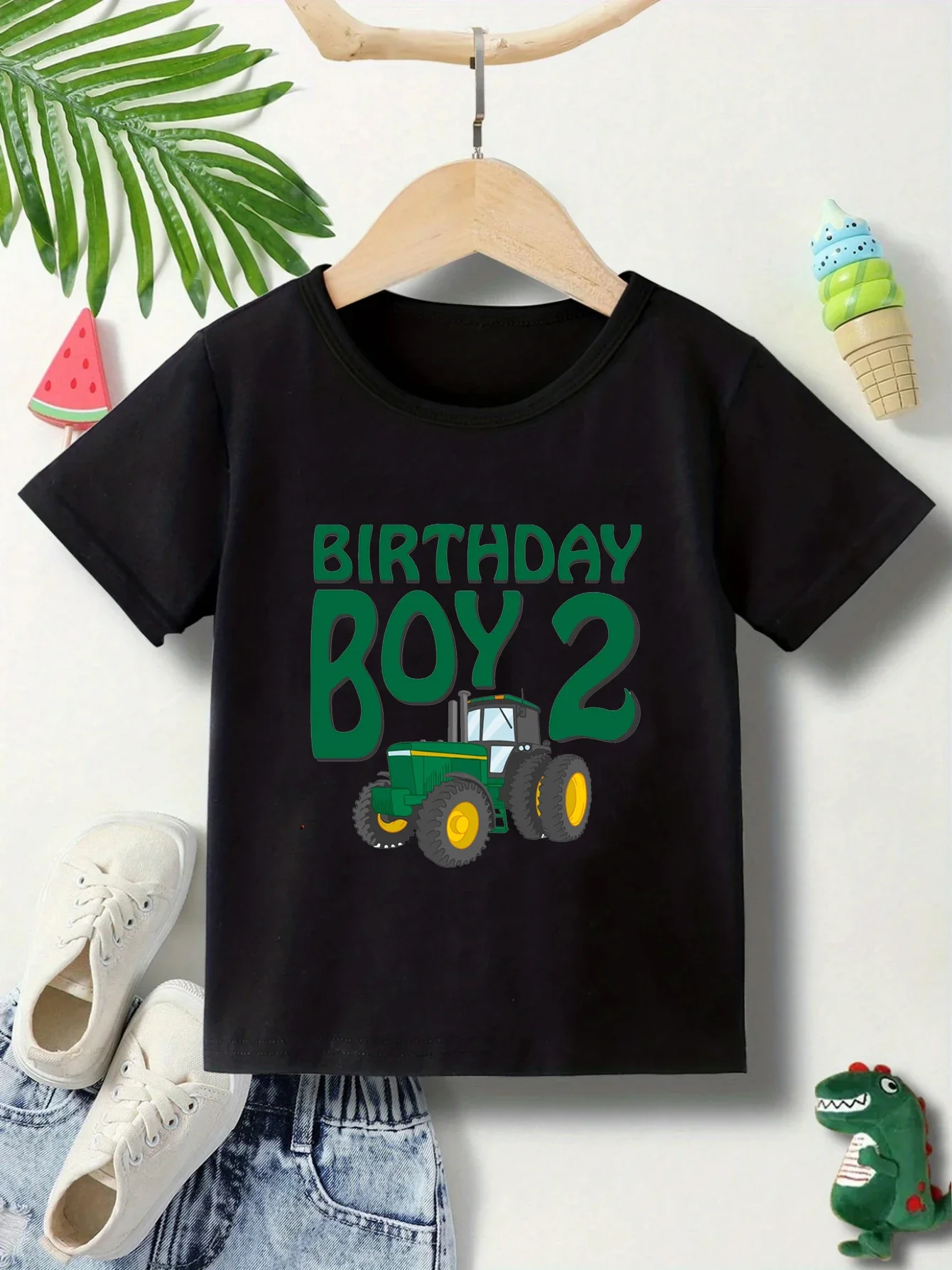Farm Tractor Car Print tshirt boys Happy Birthday Cartoon Kids T shirt 1 2 3 4 5 6 7  Years boys Clothes cute Baby kids T-Shirts