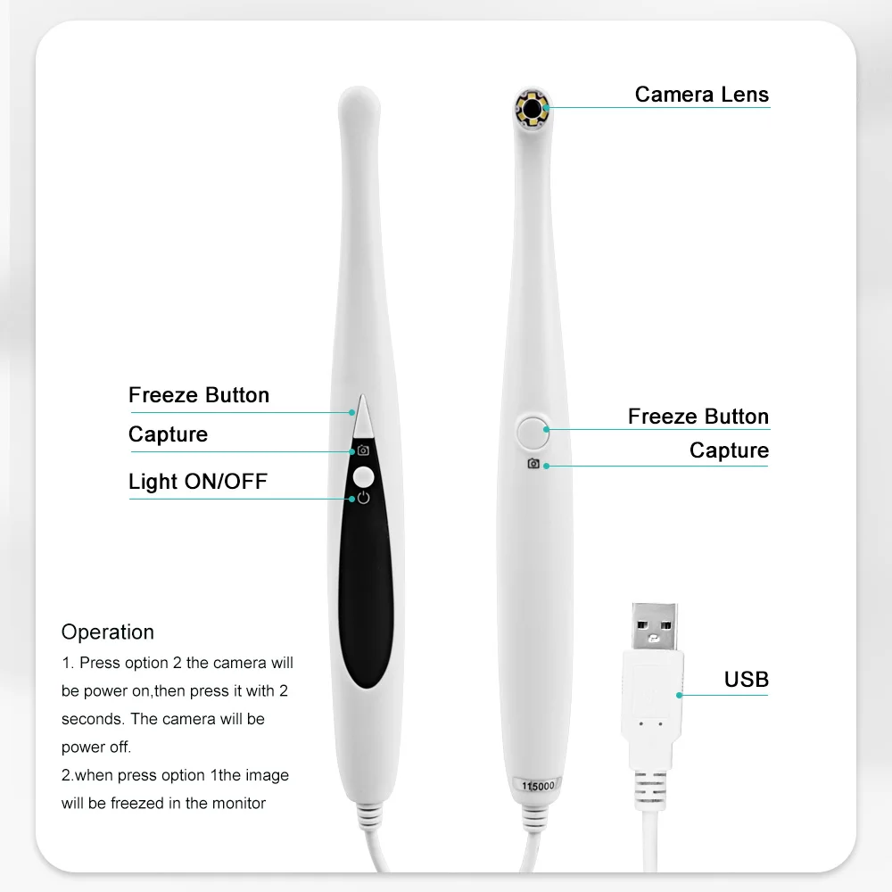 8.0 mega pixels usb 6 led branco câmera de exame intra oral 6mm super mini lente dental cmos câmera intraoral ferramenta odontologia