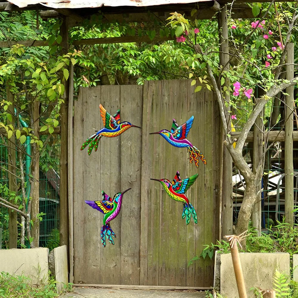 26cm 3D Wrought Iron Hummingbird for Outdoor Garden Bedroom Office Wall Hanging Hummingbird Home Decor Room Art Crafts Ornament