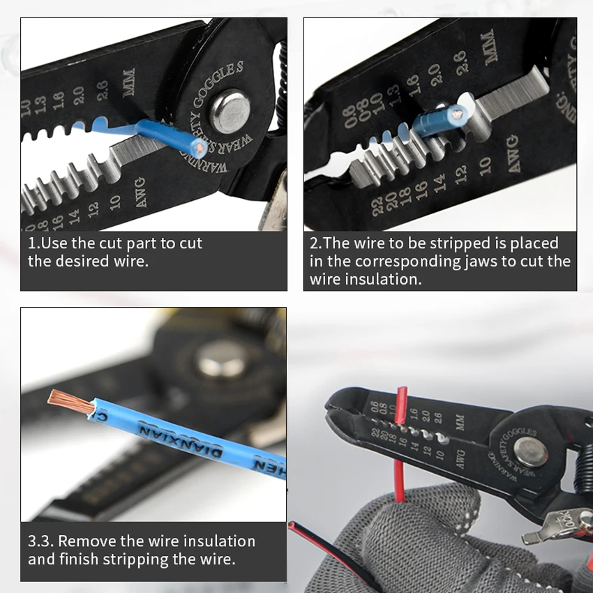 6.5-inch 3-in-1 Multi-Function Hand Tool with Stripping/Cutting/Gripping Function Copper Wire Stripping Tool Pliers