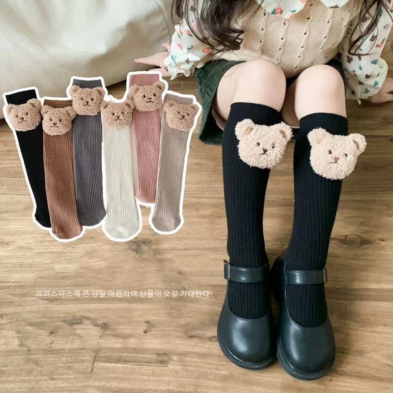 

Cute Bear Kids Knit Socks 2023 Newborn Socks Korea Style Knee High Child Baby Socks Girl Kids Anti Slip Socks