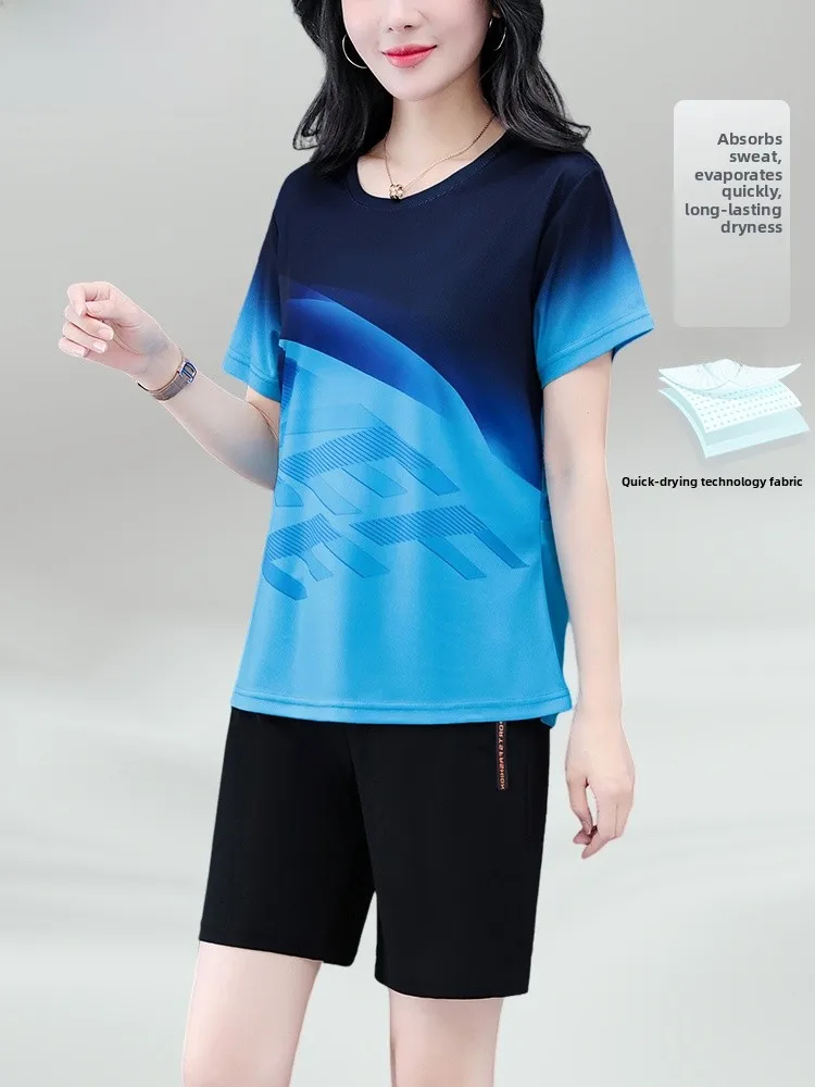 

TUCANO Women's Sportswear Set Summer Thin Breathable Running Fitn Qui Dry ort Sve orts Polyester Fiber round Ne