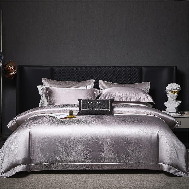 100S Egyptian Cotton Jacquard Bedding Set Silky Satin Duvet Cover Modern Minimalist Glossy Bed Linen For Luxury Bedroom Hotel