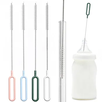 긴 손잡이가 있는 스테인리스 스틸 나일론 브러시, 재사용 가능 젖병 클리너, 가정용 주방 도구, 빨대 청소 브러시, 신제품 
