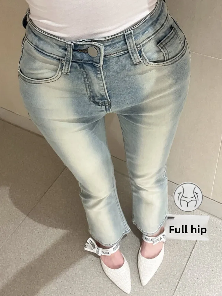 

Джинсы с высокой талией, прямые, укороченные, с эффектом похудения, широкие, повседневные, для полных женщин, осенние, синие