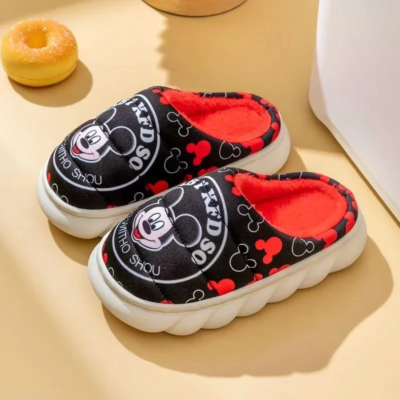 Autumn Winter Disney Children Cotton Slippers Cartoon Mickey Minnie Print Baby Boys Girl Non Slip Warm Kids Indoor Bedroom Shoes