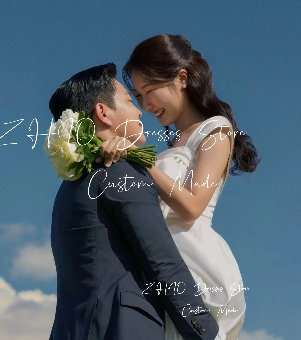 ZHIO Elegantes One-Shoulder-Hochzeitsfestkleid, A-Linie, weißer Satin, Korea-Fotoshooting, Brautkleid, Abendkleider, individuell,  soi