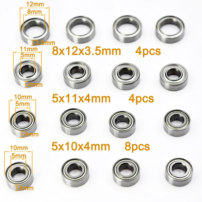 16pcs Miniature Ball Bearings Kit Sealed Bearing for Tamiya TT02 TT-02 TT02D TT-02D 1/10 RC Car Upgrades Parts Accessories