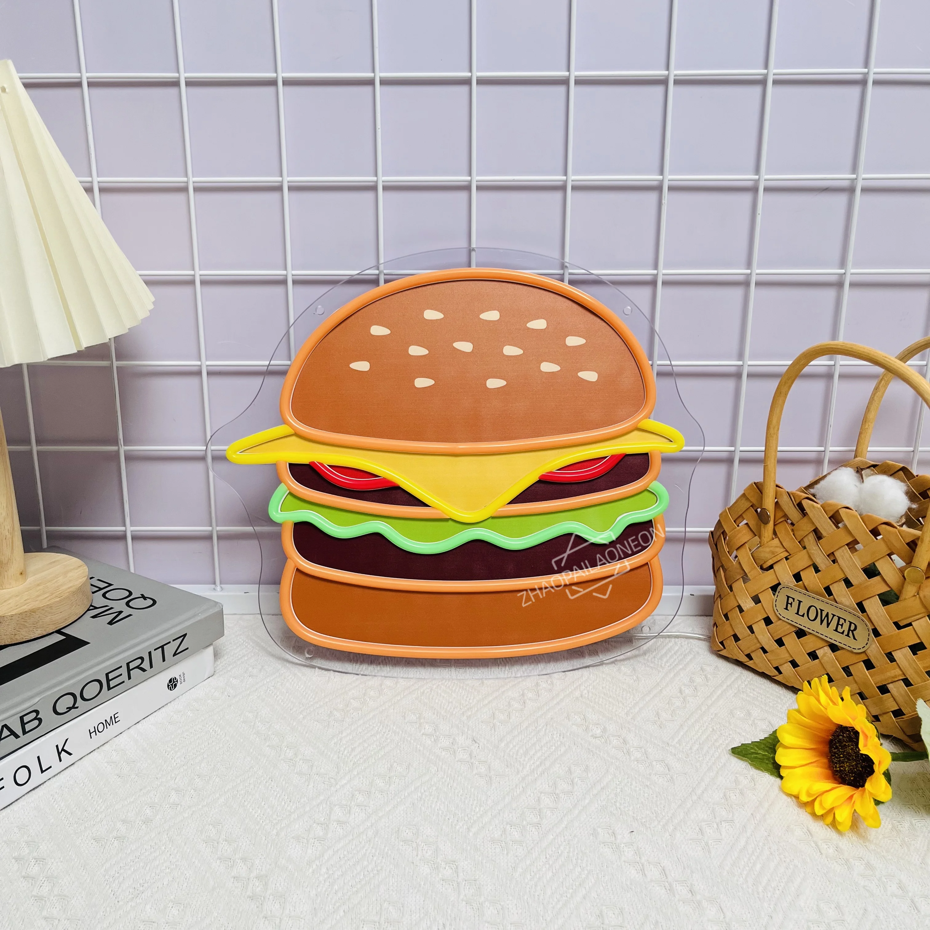 Hamburger Neon Sign Wall Decor Hamburg  Light up Delicious Food Hamburg LED Lamp Business Fast Food Shop Restaurant Decoration - view 5