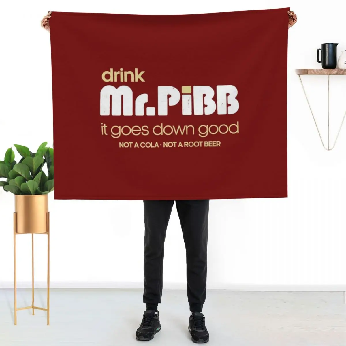 

Drink Mr Pibb // Vintage 80s Distressed Style Throw Blanket Men's Soft Warm Throw Blanket for Couch