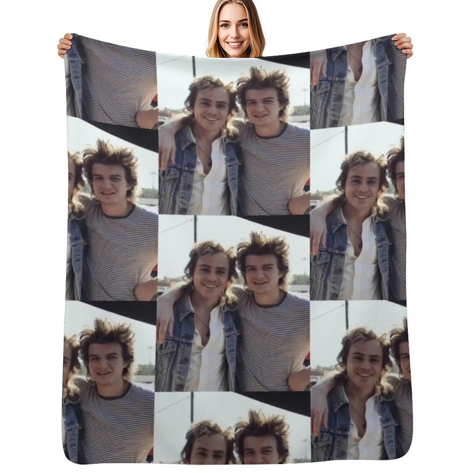 

Joe keery and Dacre Montgomery Throw Blanket Hair warm winter Warm Large Blankets