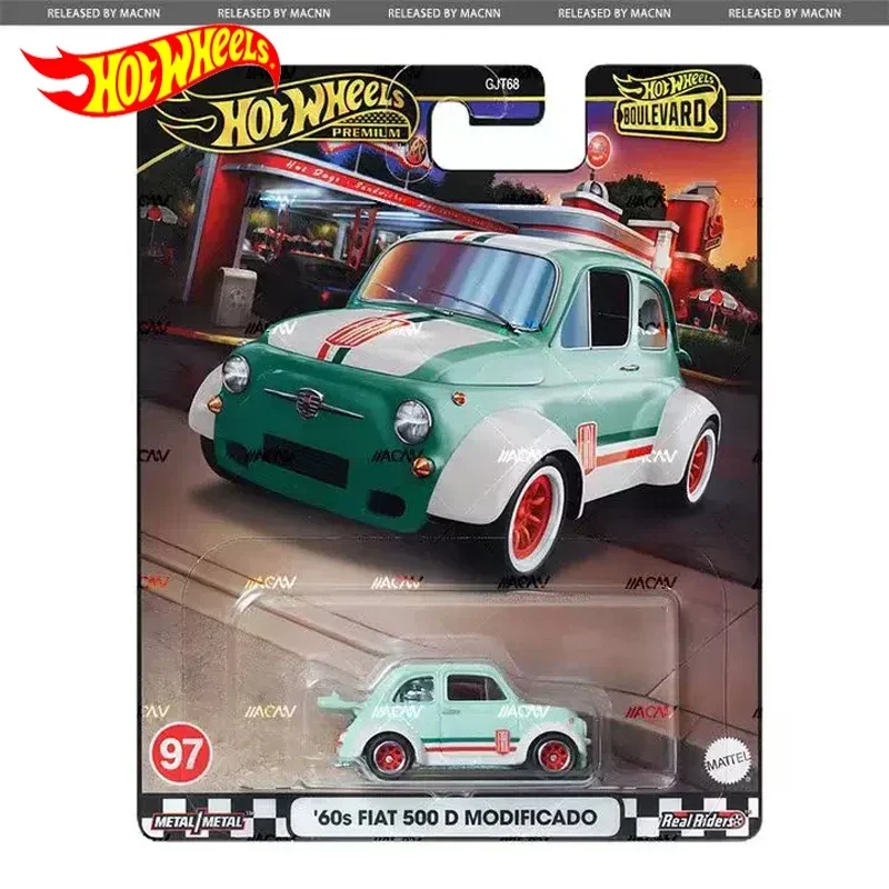 Original Hot Wheels Premium Car Boulevard 60s Fiat 500D Modificado Boy Toy Scale 1/64 Diecast Vehicle Metal Model Collector Gift