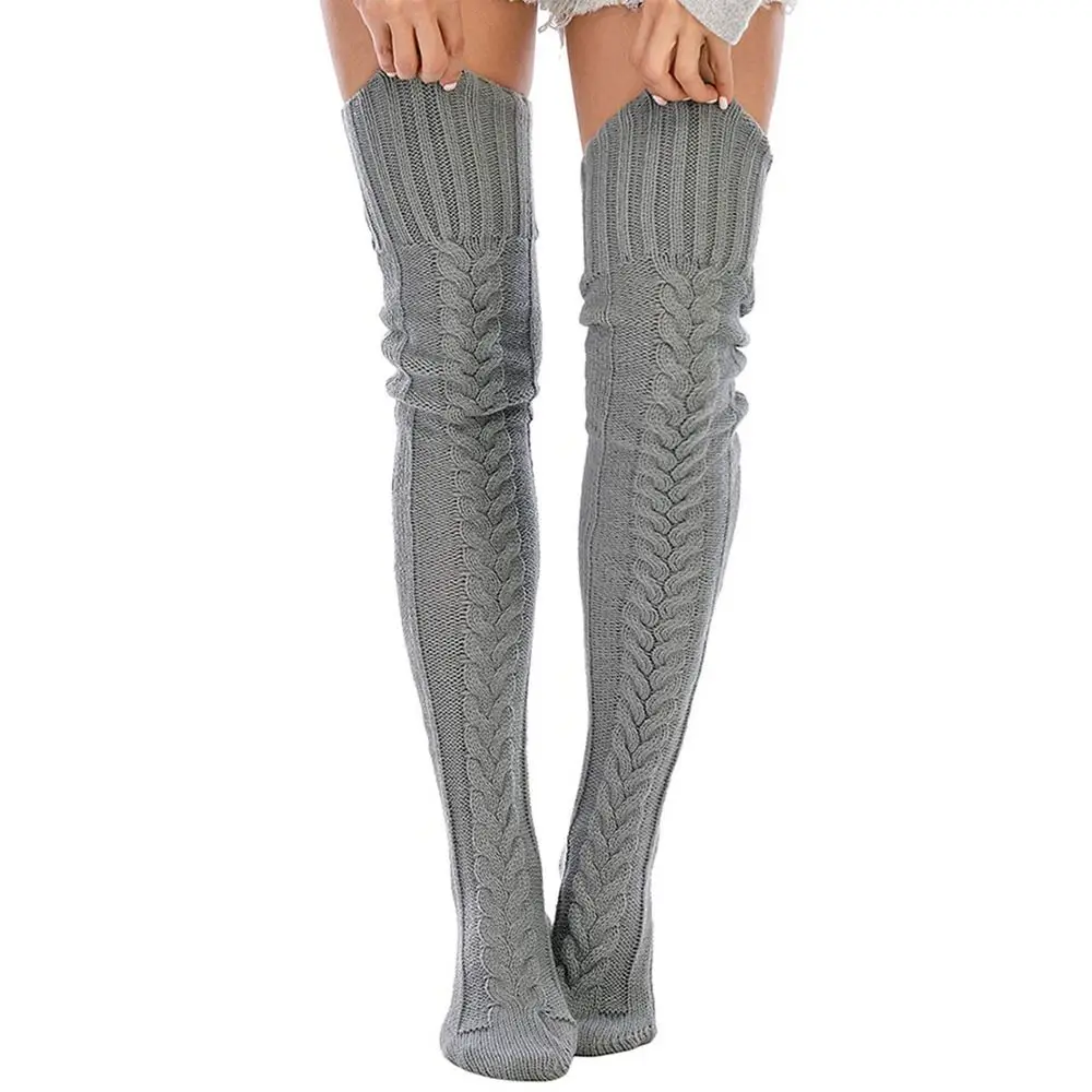 Fashion Cable Knitted Thigh High Boot Socks Extra Long Gothic Lolita Winter Stockings Accessories for Women
