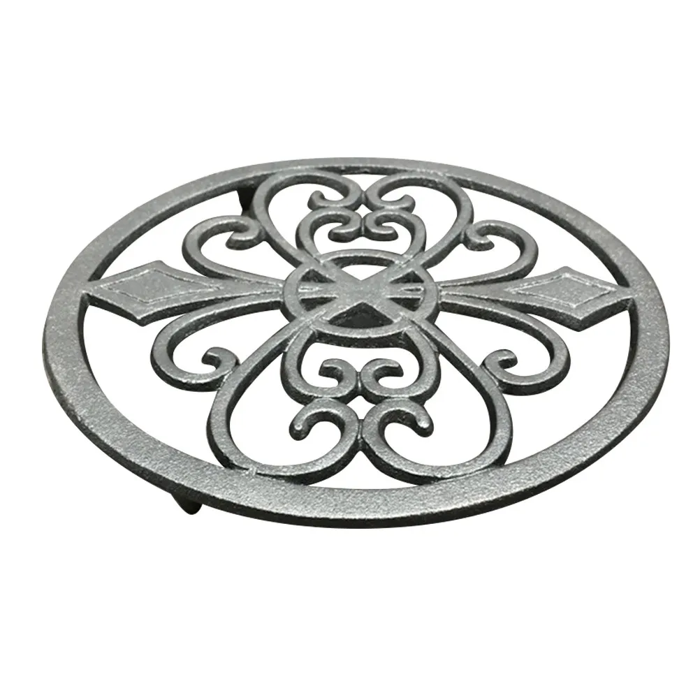 Cast Iron Trivet Round Vintage Openwork Design Black Diameter 7.87 Inches Heat Insulation Mat Hot Pot Holder Kitchen Table