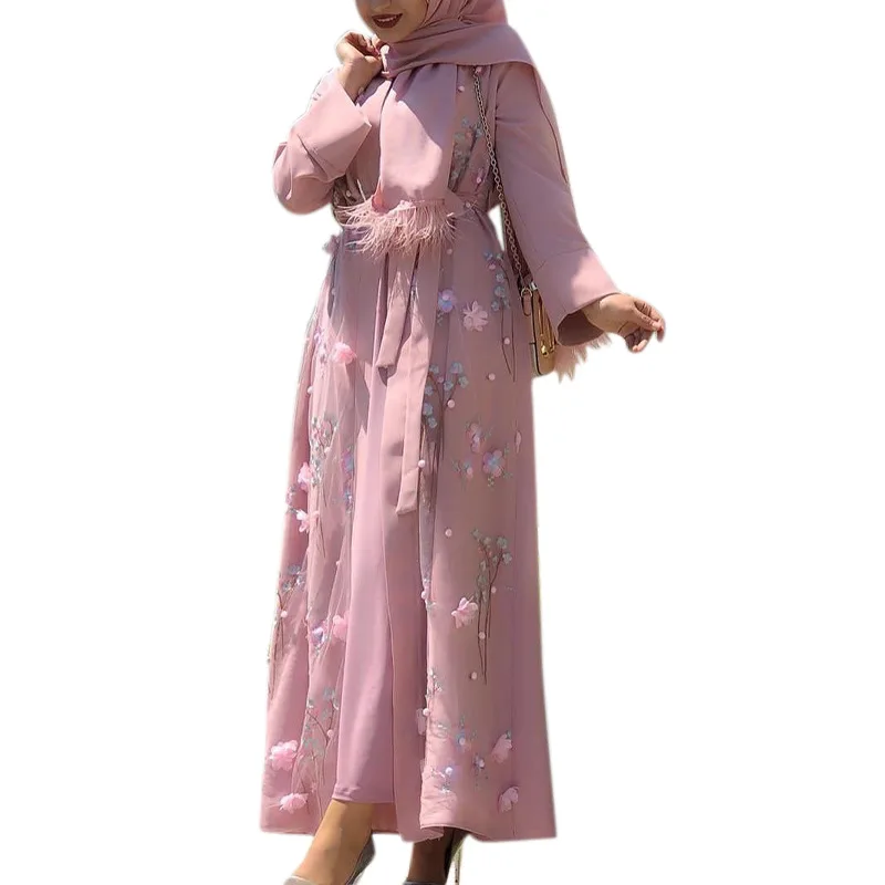 New European and American fashion women's three-dimensional embroidery cardigan elegant Muslim dress