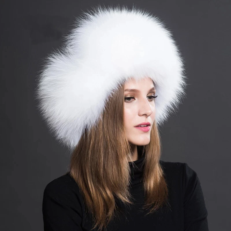 Women Natural Raccoon Fur Caps Ushanka Hats for Winter Thick Warm Ears Fashion Bomber Pom Pom Hat Lady Real Fox Fur Cap Pompon