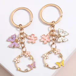Cute Enamel Keychain Butterfly Sakura Flower Key Ring Garden Key Chains Friendship Gifts For Women Girls DIY Handmade Jewelry