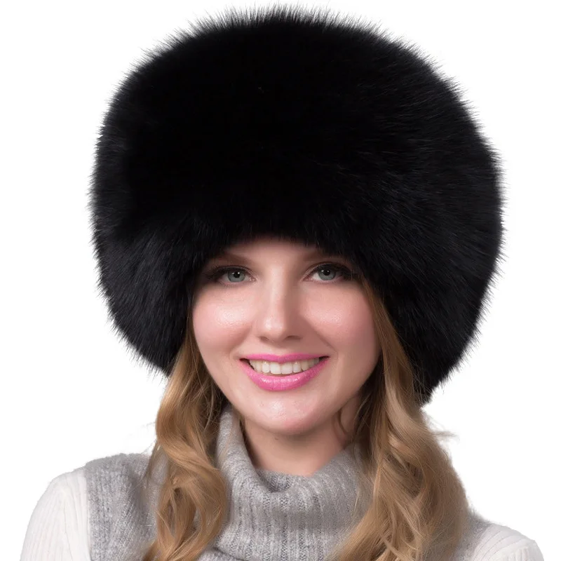 2024 Hot Sale 100% natural Fox Fur Hat Women Cap Thick Fur Cap Winter Warm Hat Female Fashion For Women Hat With Earmuffs Hat