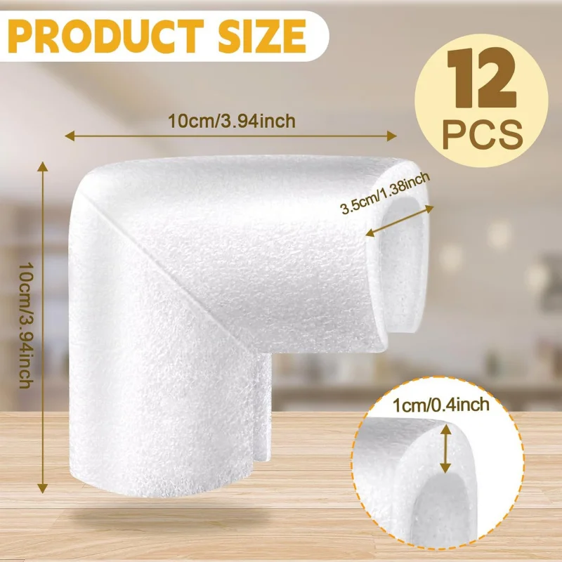 【12 Pack L-Shape Edge Protectors】EPE Foam Corners for Furniture, Mirror, Wall Protection During Moving