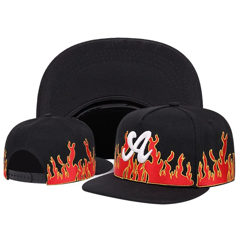 2026 Fashion Personalized New Flat Edge Hat A Letter Flame Hip Hop Hat Outdoor Daily Decoration Sunshade Hat Unisex Baseball Hat