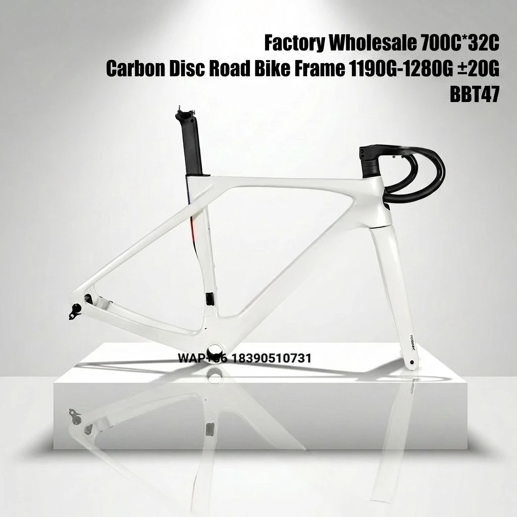 

Factory Wholesale Carbon Road Frame 700c*32c Internal Cable Routing T47 Disc Brake Thru Axle Light Race Road Bicycle Frameset