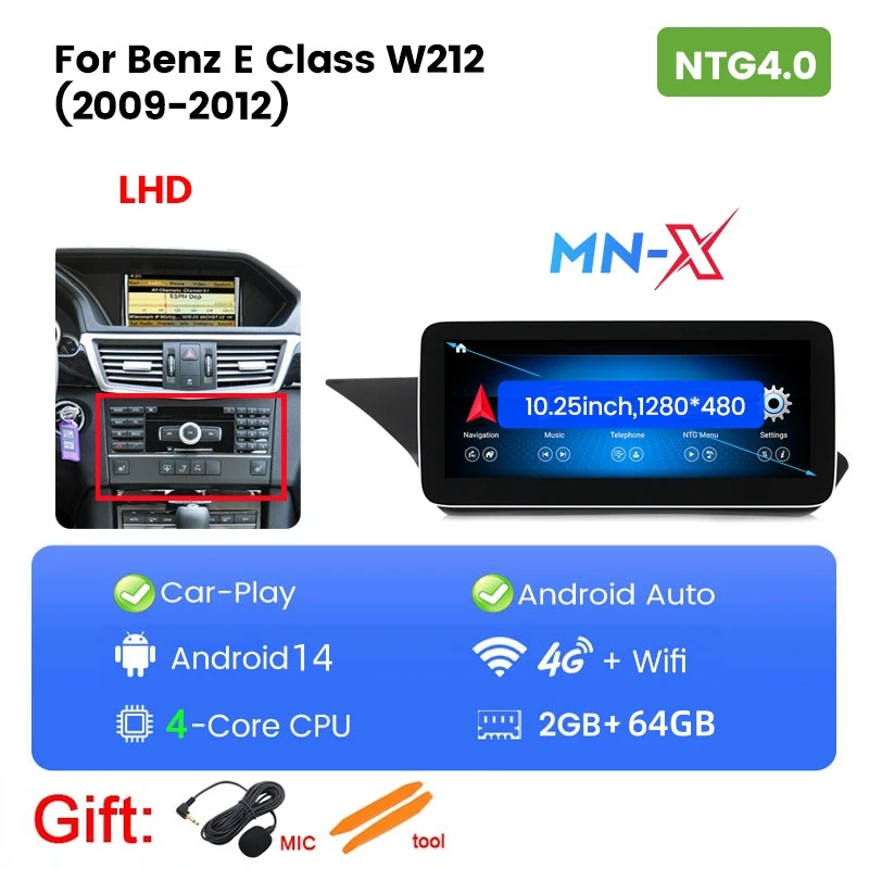 MEKEDE Android 14 4G LTE CarPlay Alles-in-een Voor Mercedes E-Klasse W212 S212 Auto multimedia Speler Android Auto Draadloze CarPlay