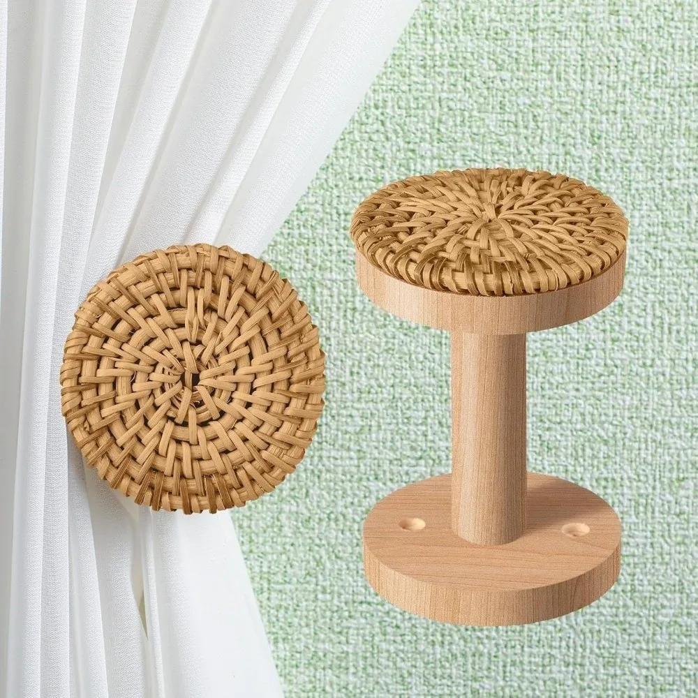 2 Pack Simple Wall Mounted Curtain Tiebacks Wooden Round Shape Curtain Holdback Durable Modern Wall Hooks for Bedroom Window