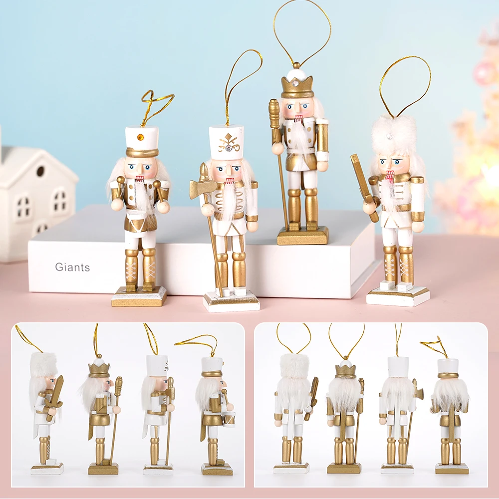4 unids/set marioneta Cascanueces dorada artesanía de madera soldado de nogal adorno de escritorio para el hogar decoración de Feliz Navidad de Año Nuevo