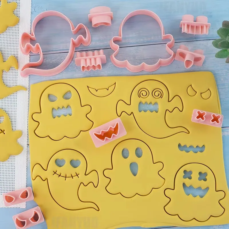10 Stück Halloween-Geister-Ausstechformen mit verschiedenen Mustern, niedliche Geister- und Totenkopf-Kekseformen, Backwerkzeuge, Halloween-Party-Zubehör – Detail 3